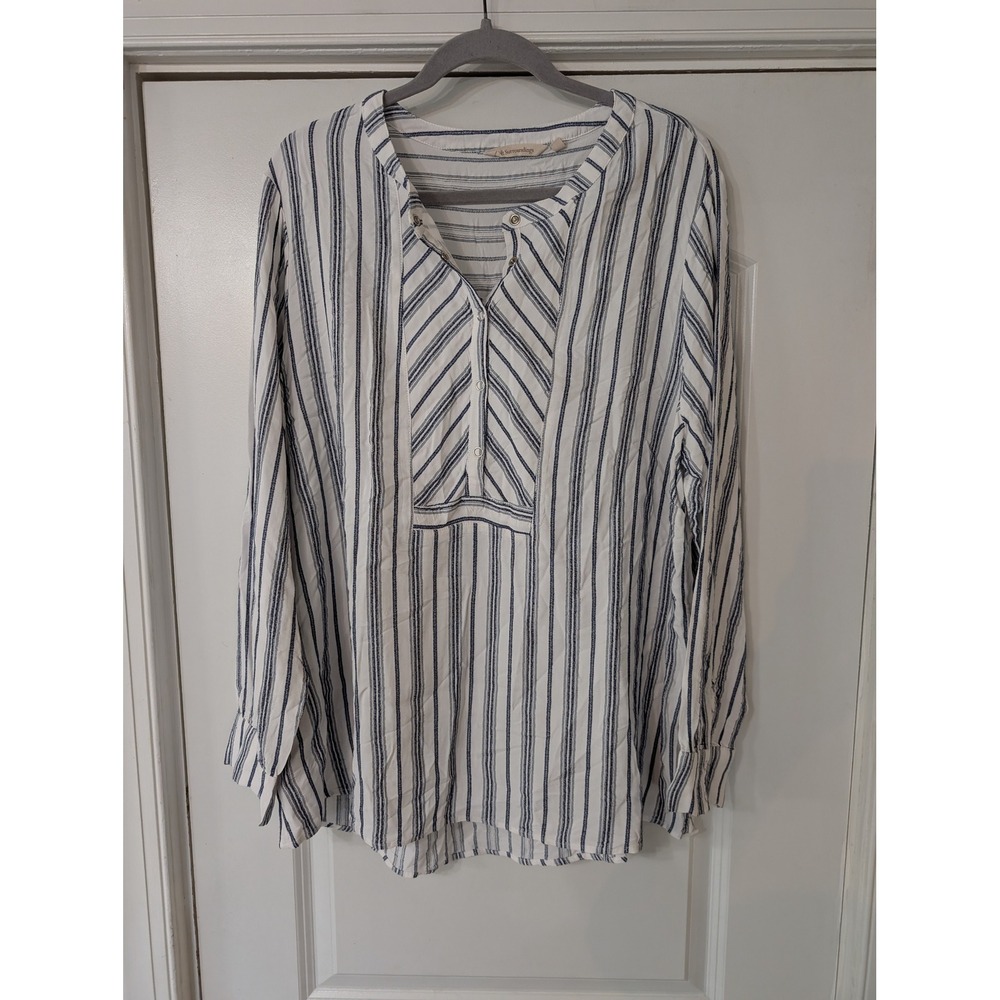 Soft Surroundings Blue White Striped Tunic Blouse 1X popover coastal nautical
